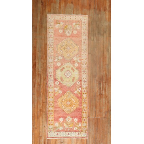 Turkish Floral Geometric Oushak Runner No. j2288