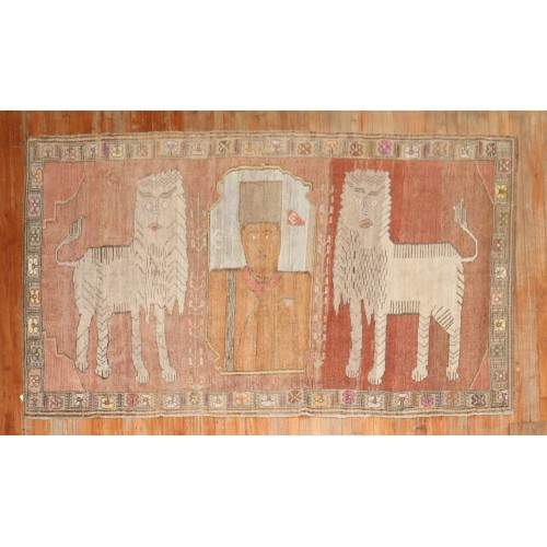 Pictorial Animal Motif Vintage Turkish Rug No. j2303