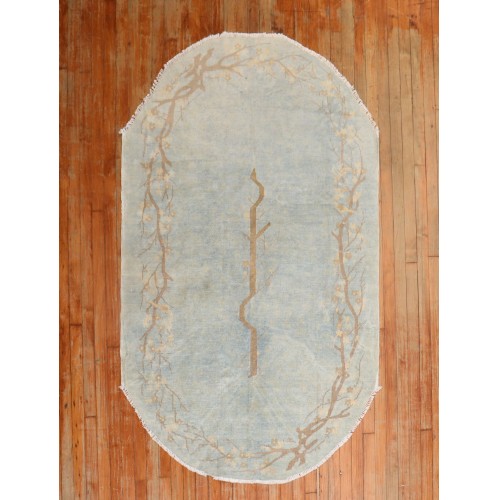 Powder Blue Chinese Oval Rug No. j2402