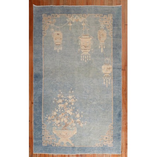 Light Blue Chinese Floral Rug No. j2564