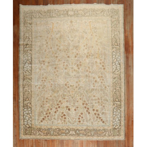 Neutral Antique Tabriz Pictorial Rug No. j2599