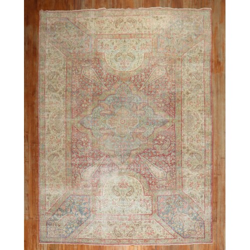 Worn Botanical Persian Kerman Rug No. j2650