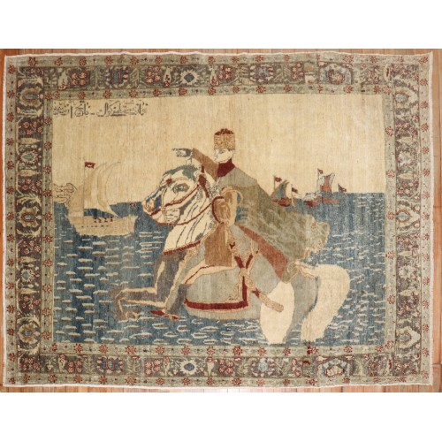 19th Century Fine Turkish Sivas Horse Pictorial Rug No. j2675