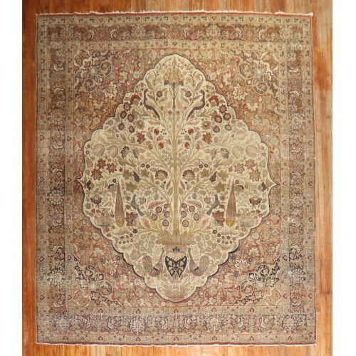 Worn Persian Tabriz Rooster Animal Rug No. j2763