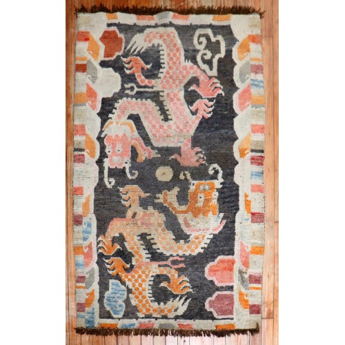 Dragon Tibetan Vintage Rug No. j2789