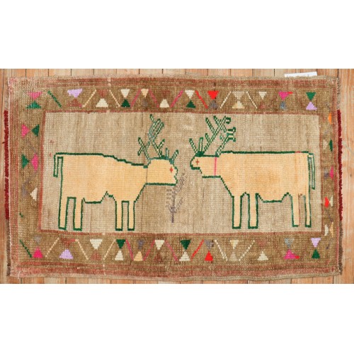 Colorful Double Deer Mini Rug No. j2973