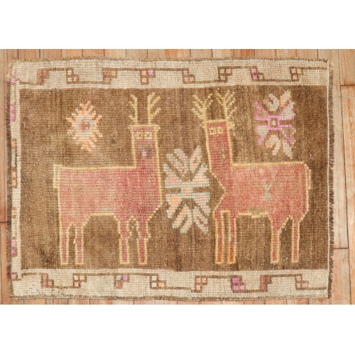 Deer Vintage Turkish Mini Square Rug No. j2975