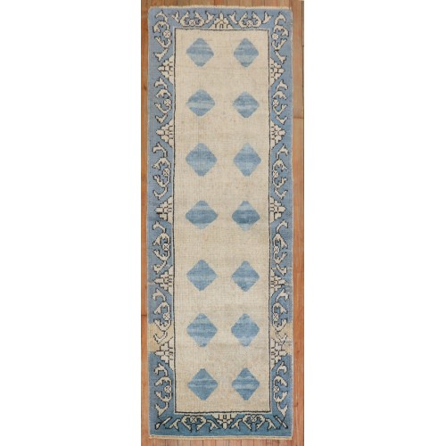 Blue Tan Small Turkish Runner No. j2982