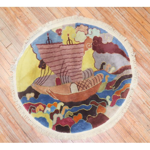 Round Art Deco Chinese Rug No. j3067