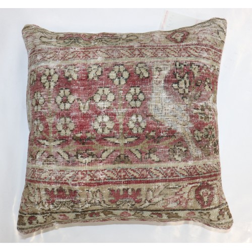 Persian Worn Pictorial Rug Pillow No. j3145i