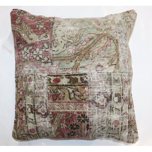 Distressed Persian Kerman Patchwork Rug Pillow No. p3145p