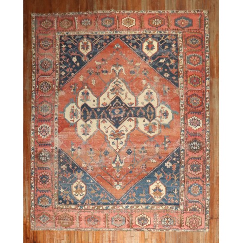 Late 19th Century Worn Persian Serapi Rug No. j3149