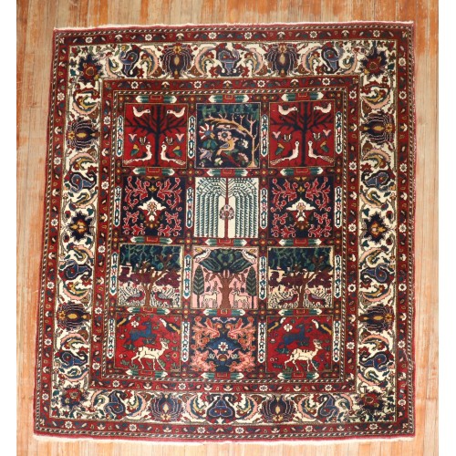 Square Vintage Bakhtiari Garden Pictorial Rug No. j3166