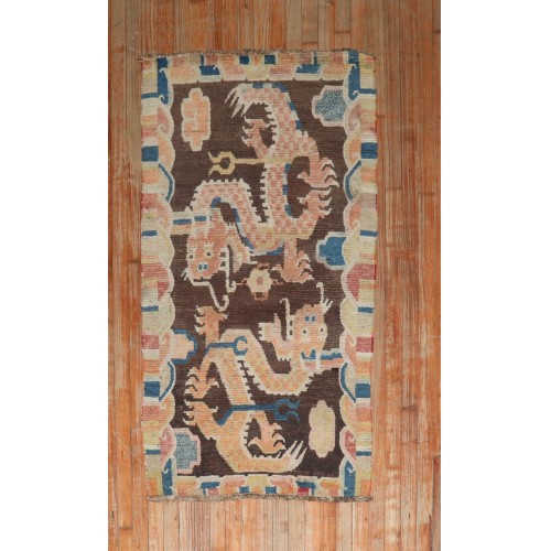 Antique Dragon Tibetan Throw Rug No. j3169