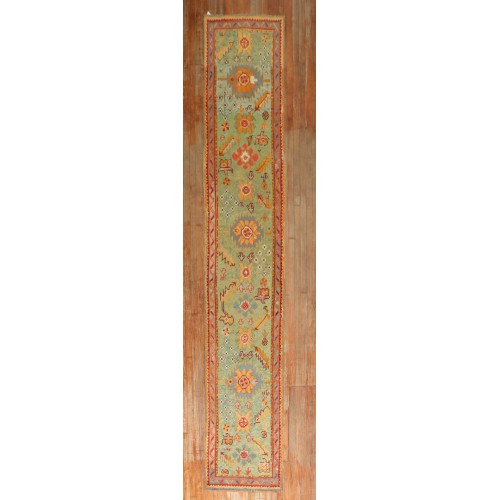 Green Antique Turkish Oushak Runner No. j3212