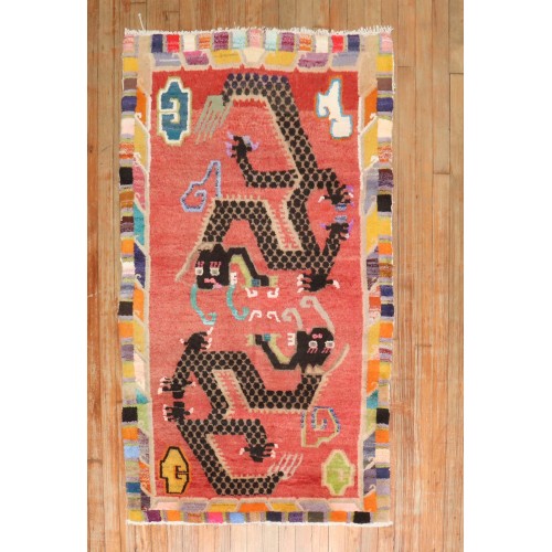 Colorful Dragon Vintage Tibetan Rug No. j3226