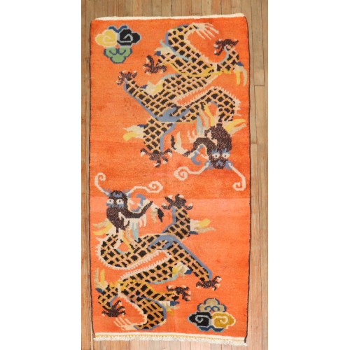 Orange Dragon Tibetan Rug No. j3229