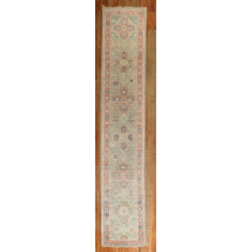 Narrow Light Green Antique Oushak Runner No. j3246