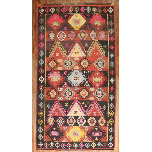 Vintage Geometric Kilim Dated 1961 No. j3298