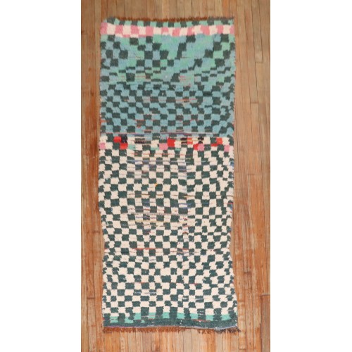 Vintage Moroccan Checkerboard Runner No. j3656