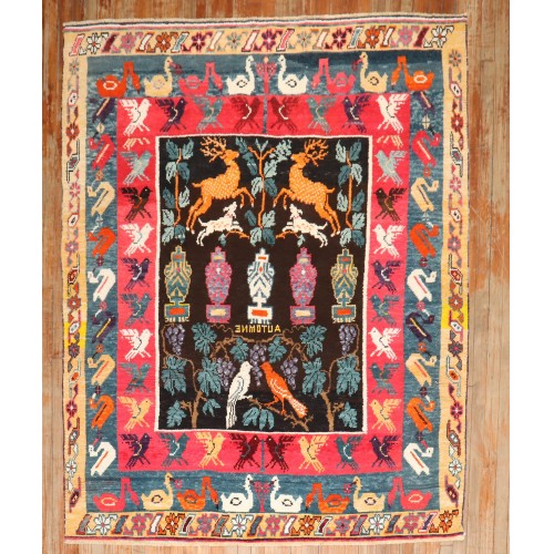 Colorful Turkish Animal Pictorial Rug No. j3663