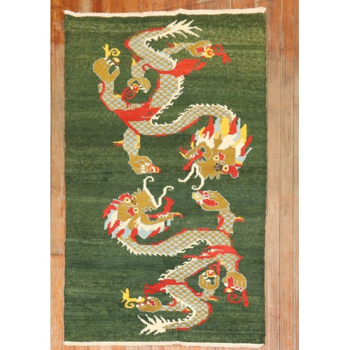 Green Tibetan Dragon Rug No. j3675