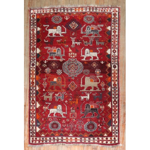 Red Folk Art Animal Gabbeh Rug No. j3805