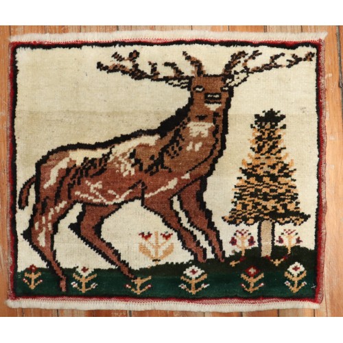 VIntage Deer Turkish Mini Rug No. j3834 