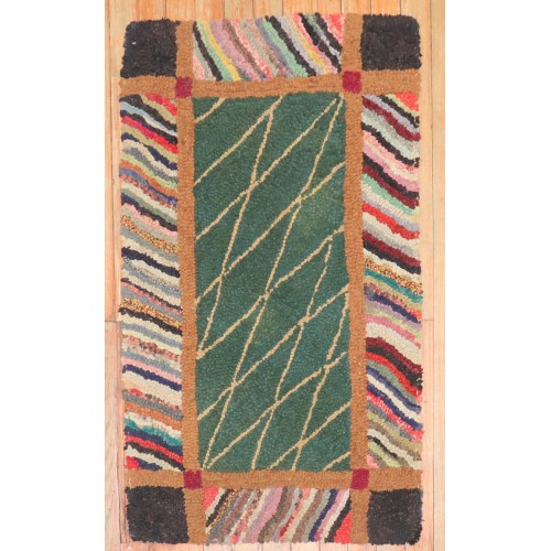 Green American Hooked Rug No. j3877