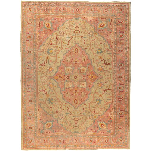 Large Green Pink Antique Turkish Oushak  No. J4413