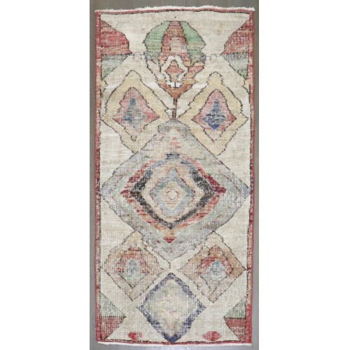 Geometric Turkish Deco Small Worn Rug No. j4525