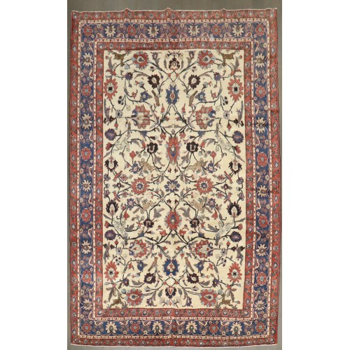 19th Century Floral Ivory Antique Tehran Rug No. j4534