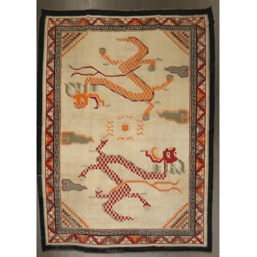 Vintage Dragon Tibetan Rug No. j4586