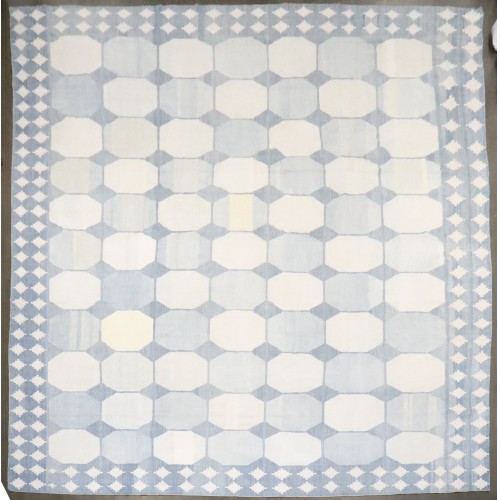 Blue Cream Oversize Antique Indian Dhurrie No. j4622