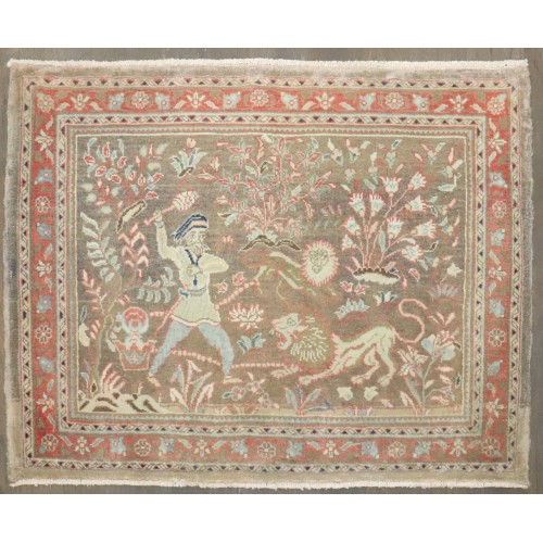 Hunting Scene Kashan Vintage Rug No. j4721