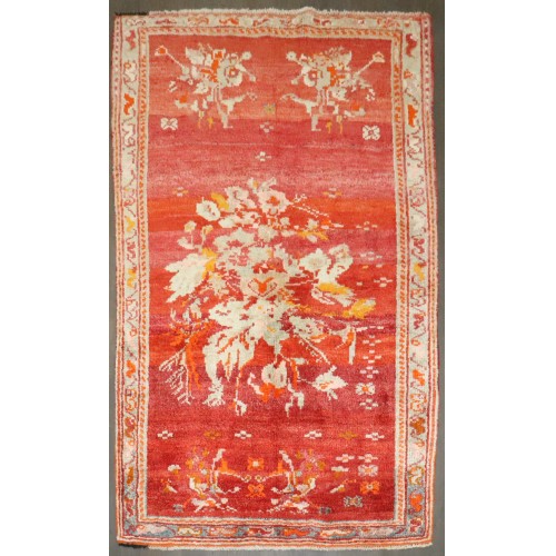 Turkish Melas Floral Red Accent Rug No. j4782
