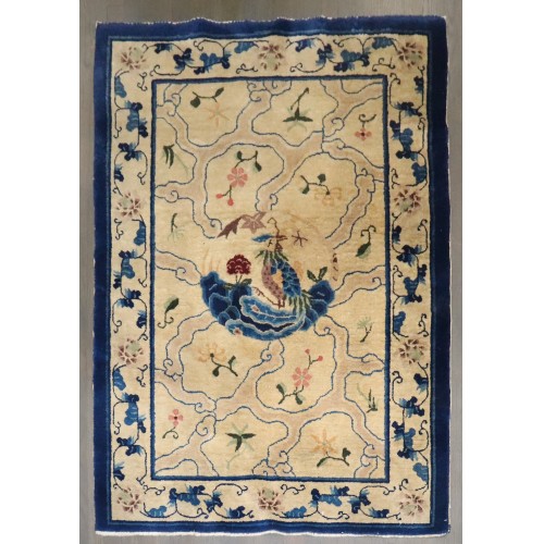 Cream and Blue Chinese Peking Rug No. j4857