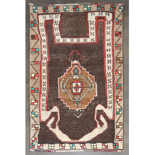 Chocolate Brown Turkish Kars Small Carpet No. j4940