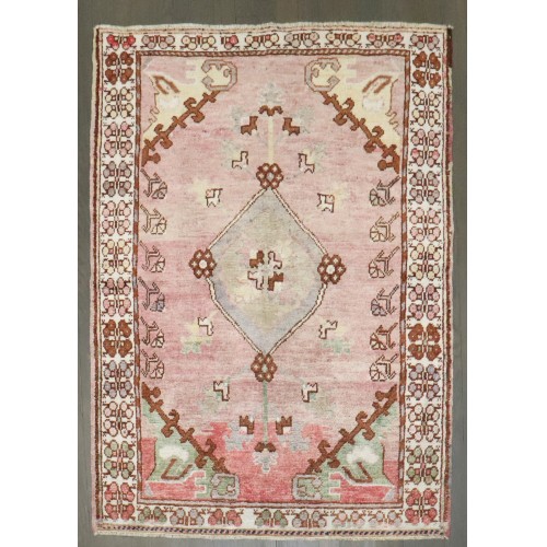 Pink Small Vintage Turkish Anatolian Daizkare Rug No. j4950