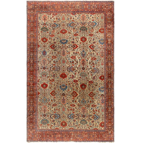 Ivory Tan Large Size Antique Mahal Carpet No. j4968
