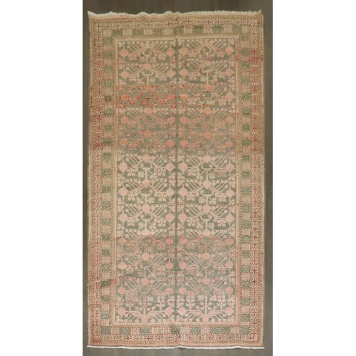 Vintage East Turkestan  Gray Salmon Pomegranate Rug No. j5125