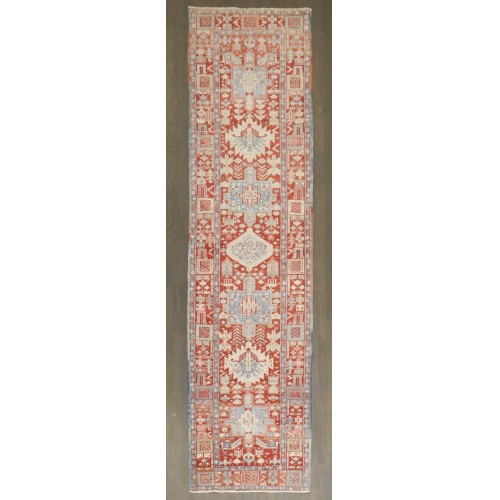 Red Persian Icy Blue Heriz Runner No. j5198