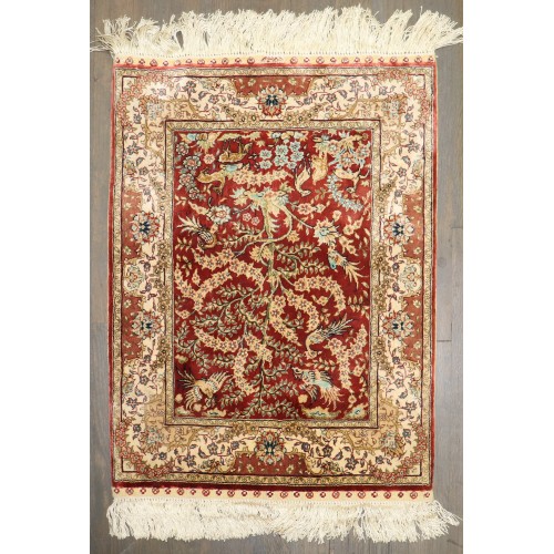 Fine Turkish Pure Silk Kayseri Tree of Life Pictorial Baby Rug No. j5285