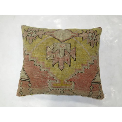 Soft Pink Mustard Anatolian Rug Pillow No. p2672