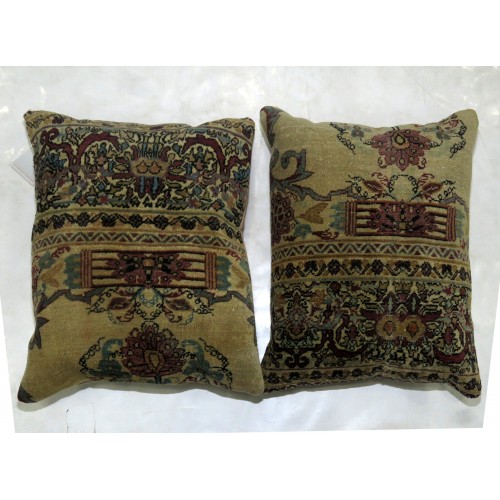 Pair of Antique Kerman Rug Pillows No. p3977 p3978