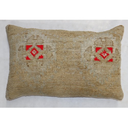 Large Turkish Oushak Beige Red Pillow No. p4393