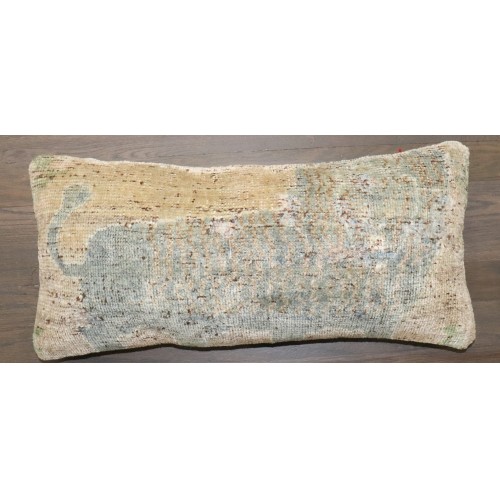 Pale Lion Motif Bolster Size Rug Pillow No. p5126
