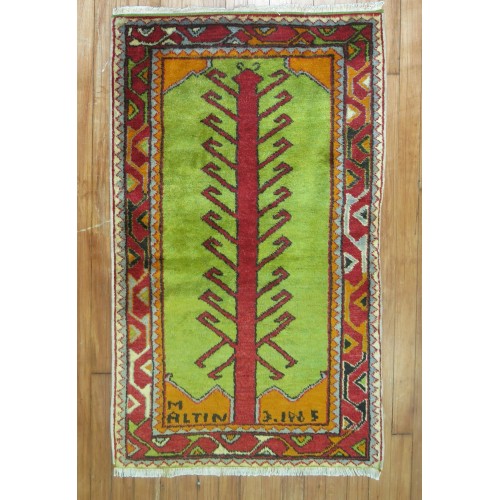 Bright Green Anatolian Vintage Rug No. r4353