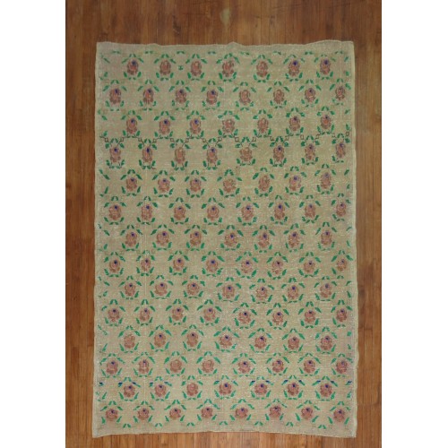 Worn Turkish Floral Deco Rug No. r4492