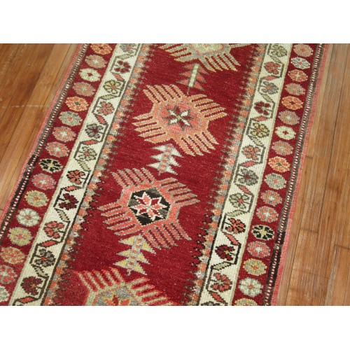 Deep Red Vintage Turkish Runner No. r4739